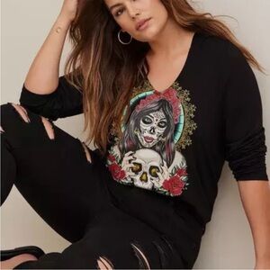NWT Torrid Super Soft Dia De Los Muertos Graphic Hoodie Top Black Size 3X